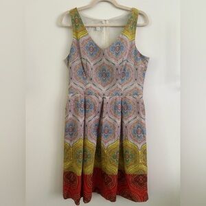 London Times Red and Yellow Patterned Midi Dress